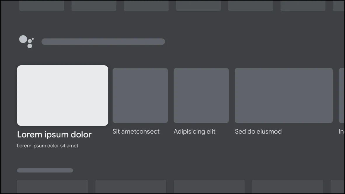 Android TV Assistant row template mockup with placeholder cards