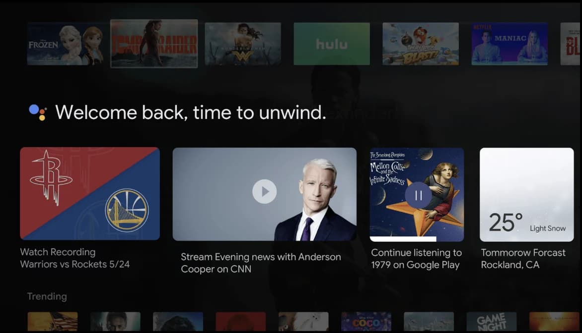 Android TV Assistant row filled with content and sorted by relevance