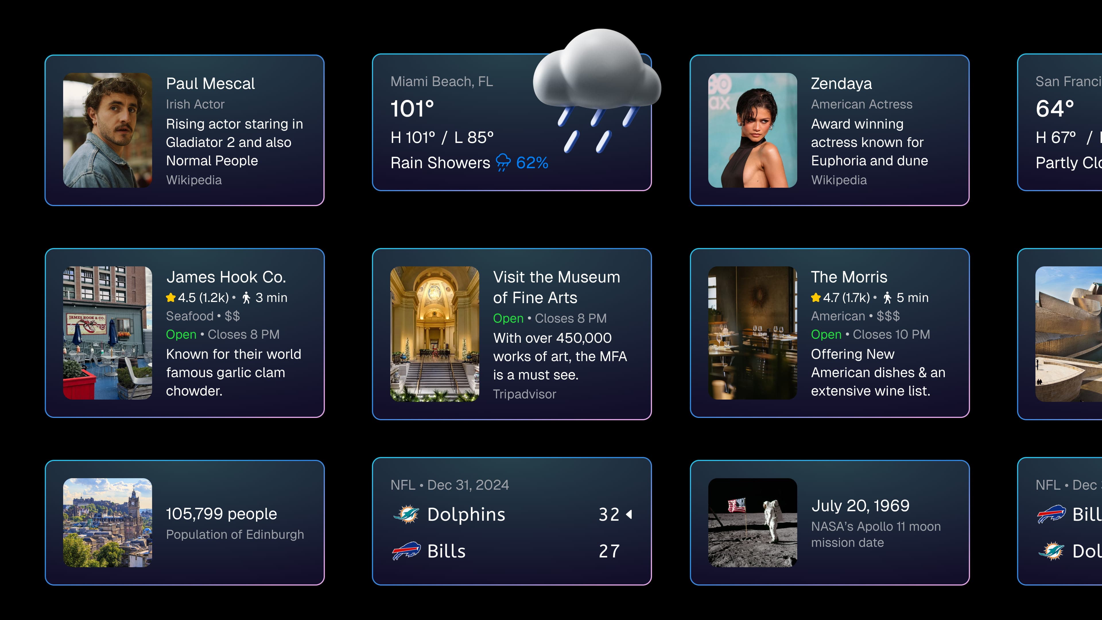 Examples of Meta Display Glasses AI response cards